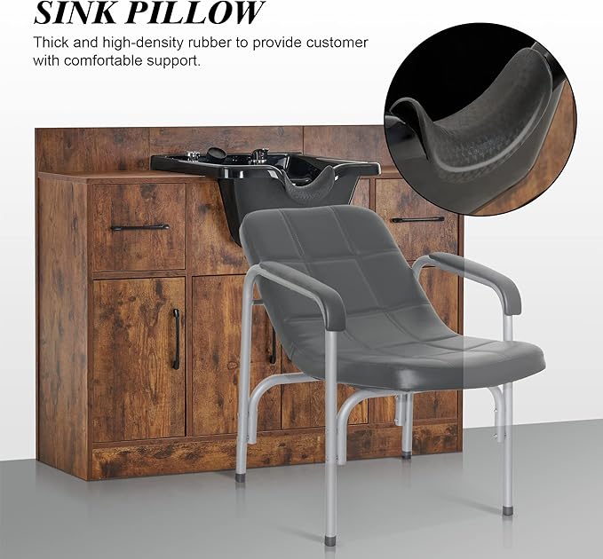 BarberPub Multi-Functional Shampoo Backwash Sink Station, Beauty Salon Cabinet with Faucet Sprayer, Barber Shop Storage Equipment 45.3" x 14.1'' x 36.4" 7139 (Rust Brown)