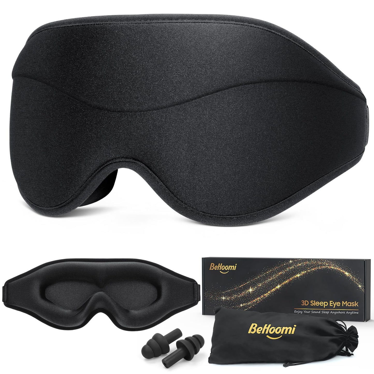 Sleep Mask, Premium Eye Mask for Sleeping, Total Blackout, Super Soft Comfort, Adjustable Fit, Upgraded 3D Ergonomic Designed Sleeping Mask for Home, Office, Travel, Meditation, Yoga, Black
