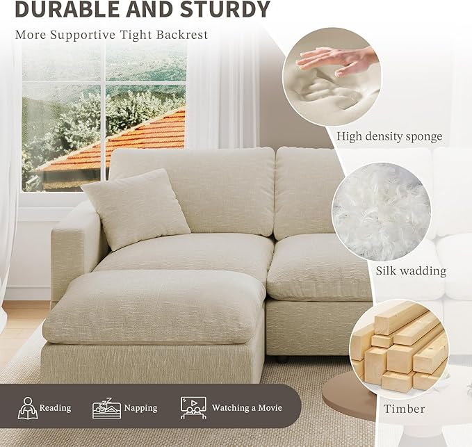 Modular Sectional Sofa Couch for Living Room, Convertible Upholstered Comfy Couches Deep Seat Sofa | Removable & Washable Cushion Covers, Filled with Down Cotton | Free Combination Sleeper Sofa Bed