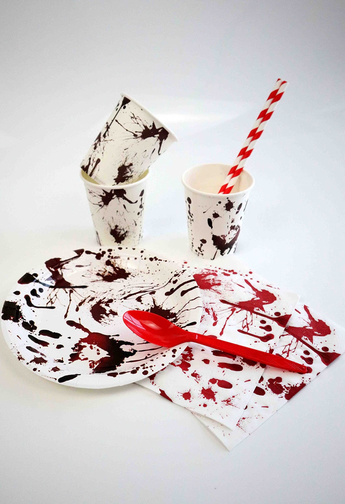 Halloween Party Supplies Decorations Include Bloody Zombie Tablecloth, Paper Plates, Cups, Straw, Napkins, Cutlery - Horror Halloween Birthday Party Decorations Tableware Serves 20 Guests-161CT 1