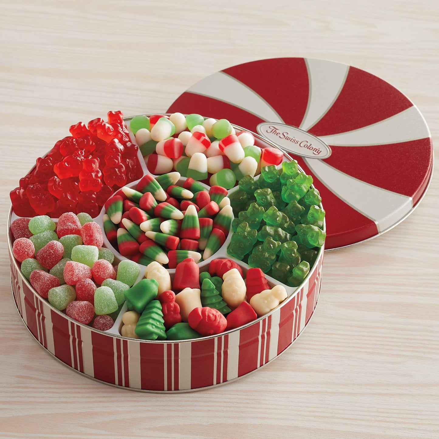 The Swiss Colony Christmas Candy Assortment Gift Box – Juju Drops, Spice Drops, Mellowcremes, Gummy Bears, Holiday Candy Corn, Gummies, Holiday Treats
