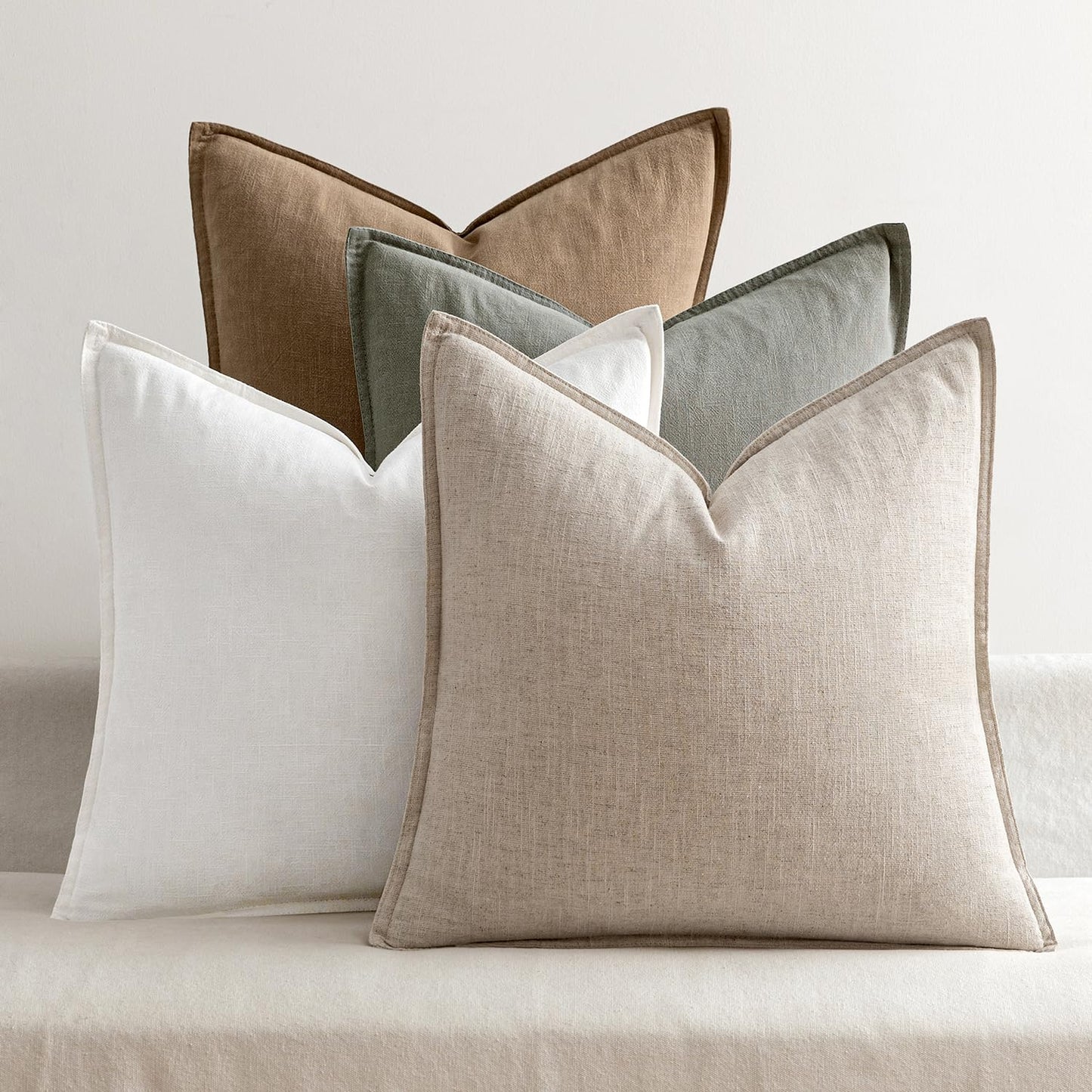 MIULEE Neutral Linen Pillow Covers Pack of 4 Decorative Natural Solid Throw Pillow Covers Soft Accent Boho Farmhouse Couch Pillowcases Modern Home Decors for Living Room Bed Sofa 18x18 Inch
