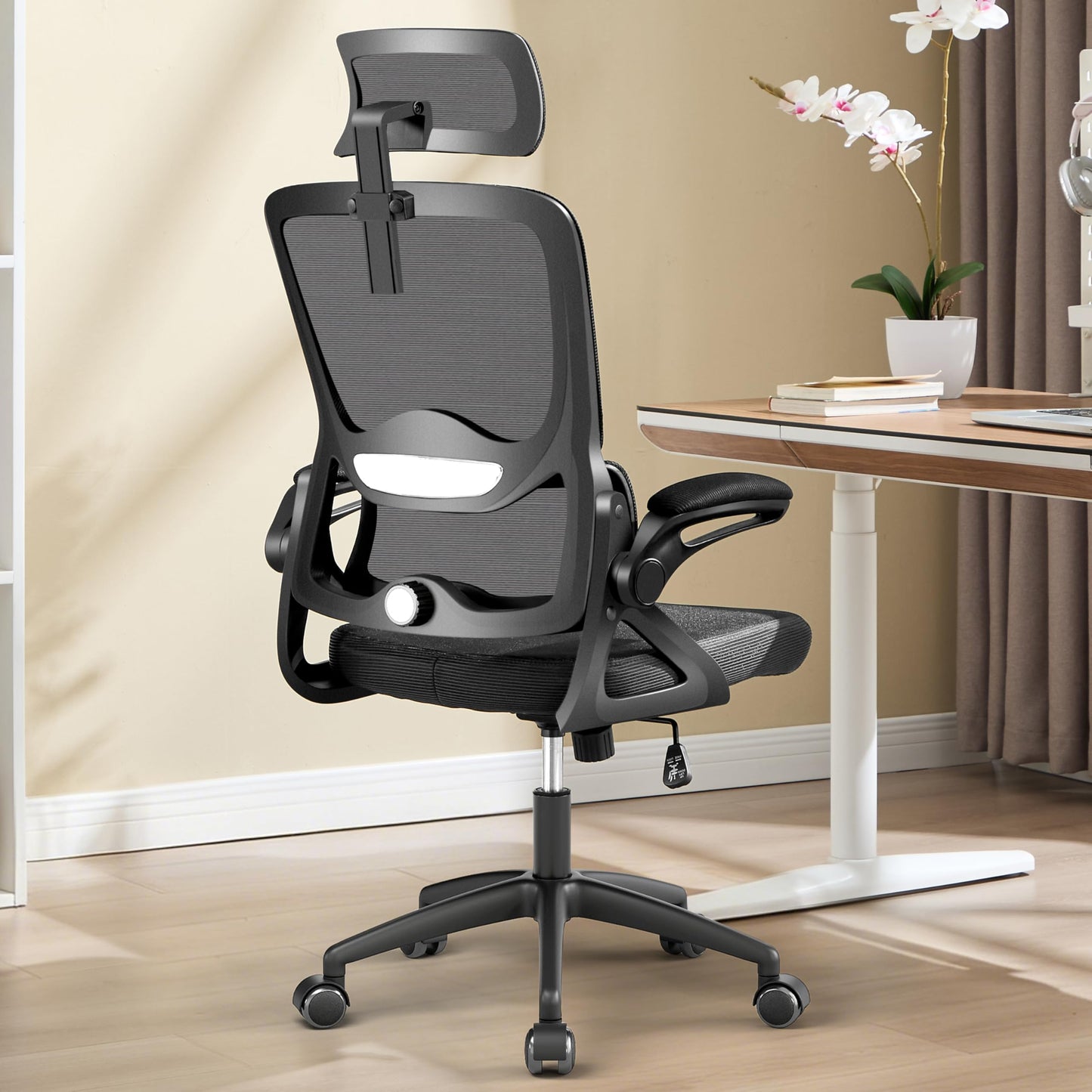 Nexthro Ergonomic Office Chair,Mesh Office Chair with Lumbar Support,High Back Desk Chair with Flip-up Arms,400 lbs Big and Tall Computer Chair with Headrest,Comfy Desk Chairs