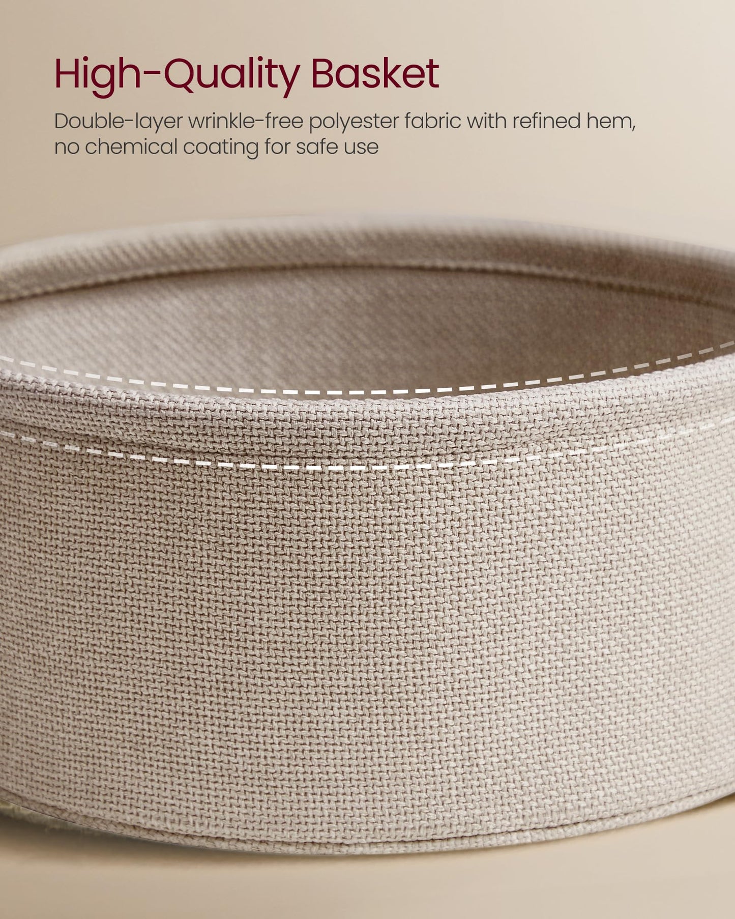 VASAGLE Coffee Table with Storage, Round Center Table for Living Room with Fabric Basket, Modern Style, Metal Frame, Matte White and Camel Brown ULCT244W10