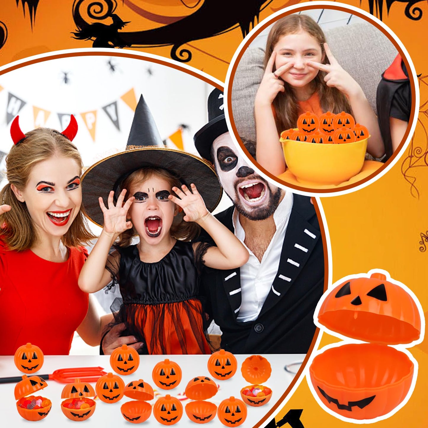 FOIMAS Halloween Pumpkin Candy Box,36pcs Mini Plastic Pumpkin Containers Fillable Candy Treat Box for Trick or Treat Halloween Party Decoration