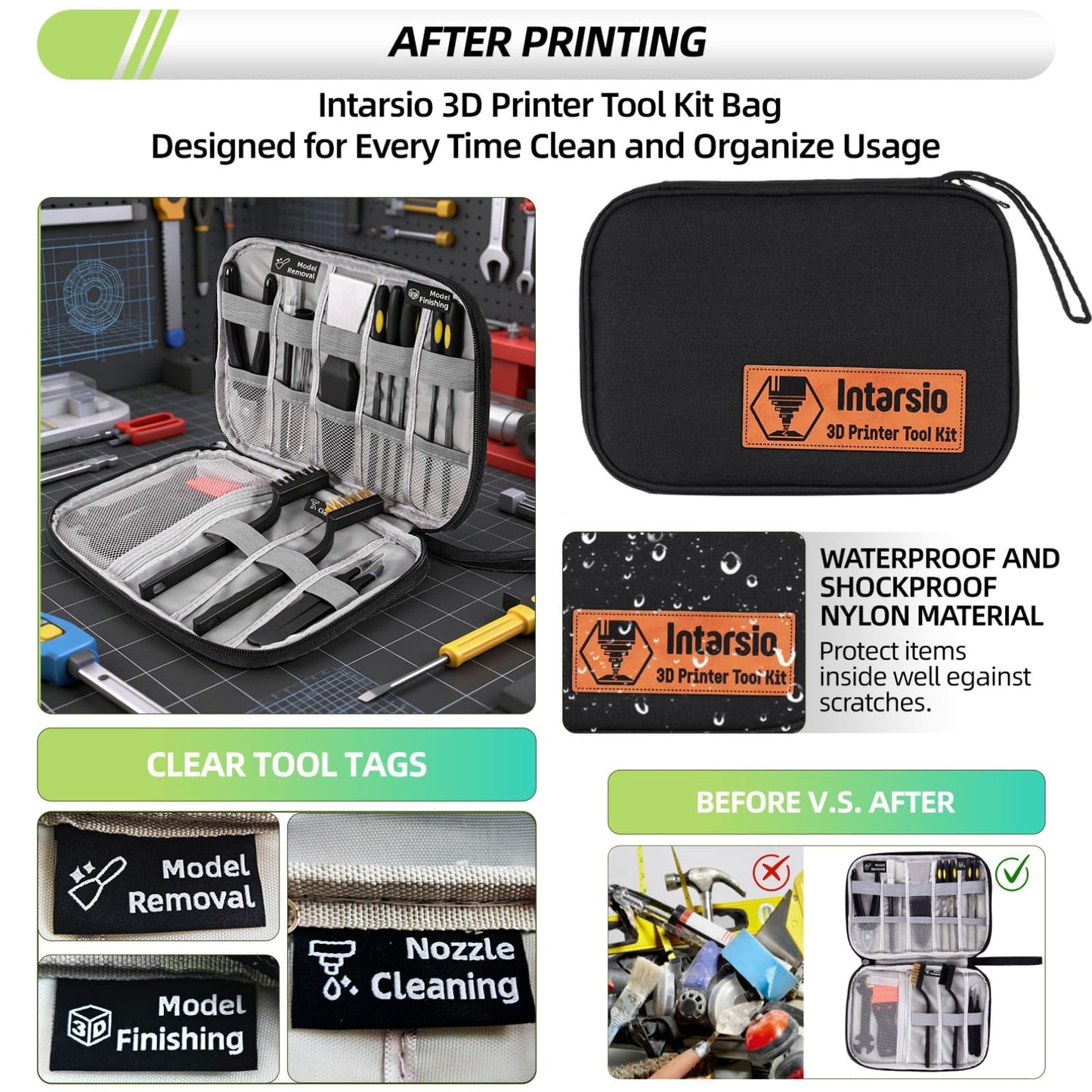 3D Printer Tools Kit, 34pcs 3D Printer Accessories for All FDM/SLA Printers Includes Nozzle Cleaning Tools, Removal Scrapers, Finishing Tools, 5 Types of Files,Brushes, Wire Cutter, Engraving Knife