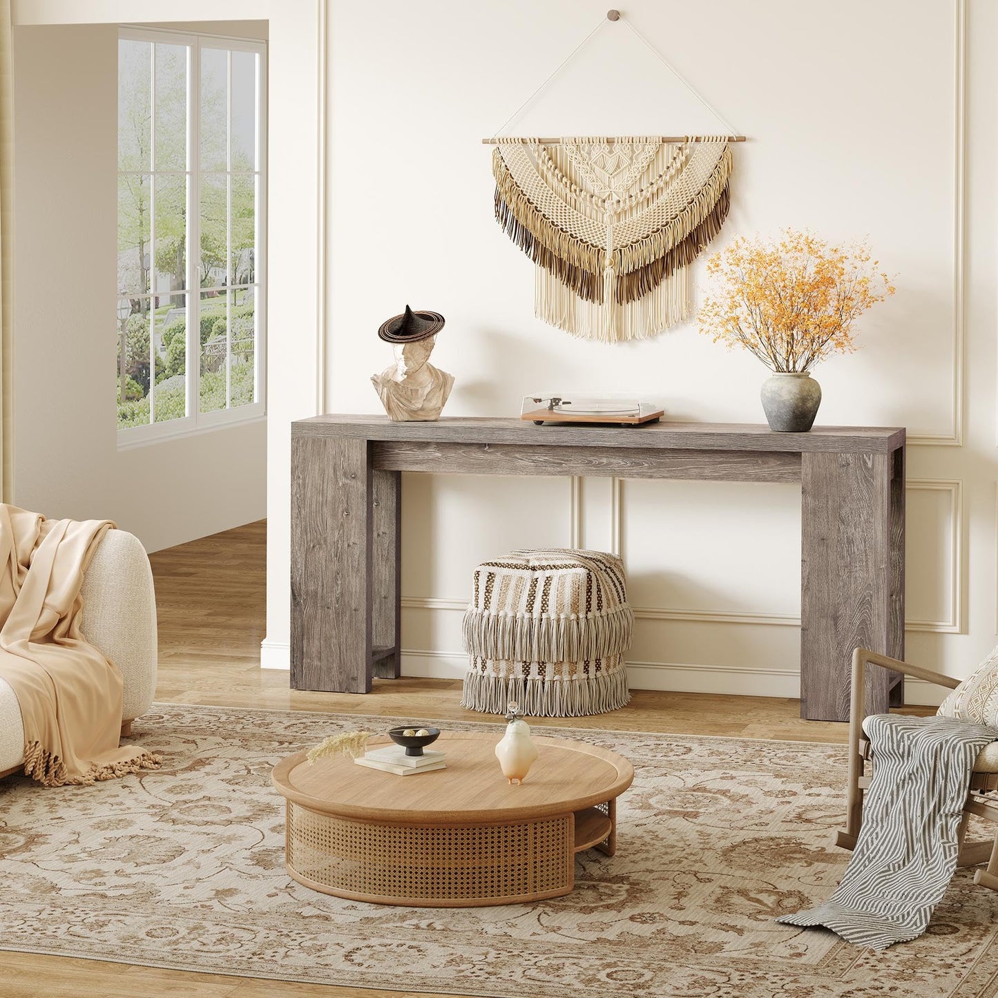 LITTLE TREE 70.9-Inch Long Entryway Table, Farmhouse Sofa Console Table for Living Room, Entryway, Hallway, Grey