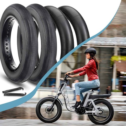 Hycline E-Bike Fat Tire Replacement Set: 26x4.0 Inch Folding Bicycle Tires Plus Bike Tubes and Tire Levers Compatible with Urban Street Mountain or 3-Wheel Bikes (2 Pairs)