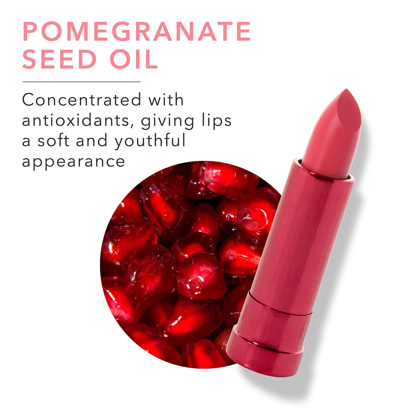 100% PURE Pomegranate Oil Anti-Aging Lipstick Long Lasting, Vibrant Makeup - Moisturizing Cocoa Butter Satin Finish - Vegan Frui