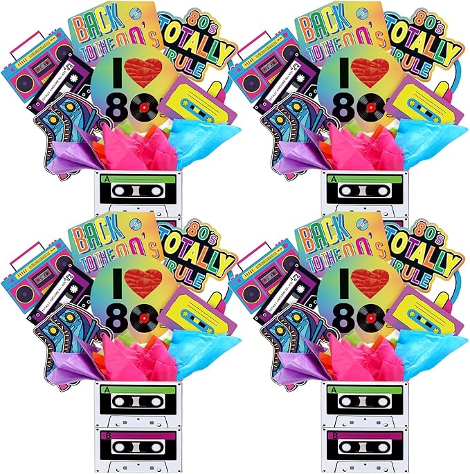 Weekgrat 4 Set 80's Party Table Centerpiece Decorations Include Cassette Tape Bucket Centerpiece Sticks Table Toppers Phot...