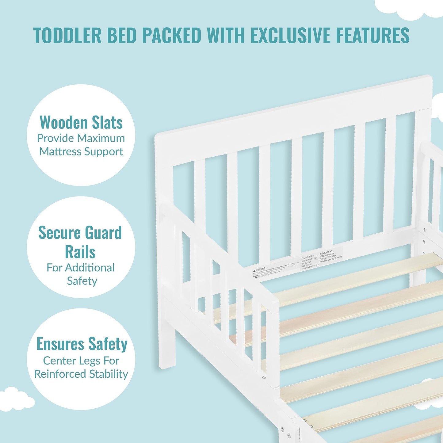 Dream On Me Finn Toddler Bed in White, Greenguard Gold and JPMA Certified, Non-Toxic Finish, Made of Sustainable New Zealand Pinewood, Wooden Nursery Furniture