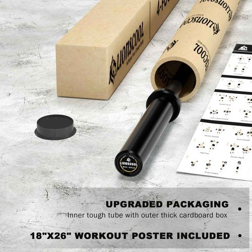 LIONSCOOL Premium 4ft Barbell (Black E-coating, 4FT, 500LBS)