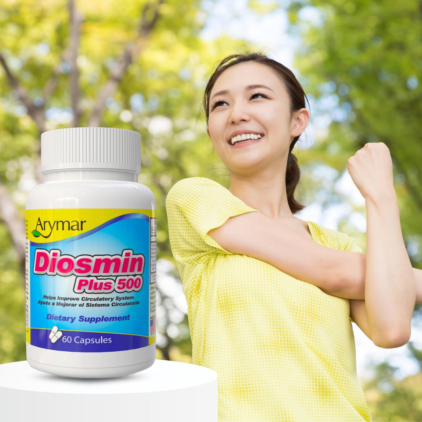 ARYMAR Diosmin Plus 500 mg + 200 mg Hesperidin + B‑Complex – Circulatory Support Supplement for Healthy Veins & Blood Flow, 60  Capsules