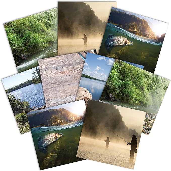Paper House Productions 12" x 12" 9-Sheet Decorative Double Sided Paper Pack for Scrapbooking and Crafts - Fishing Adventure