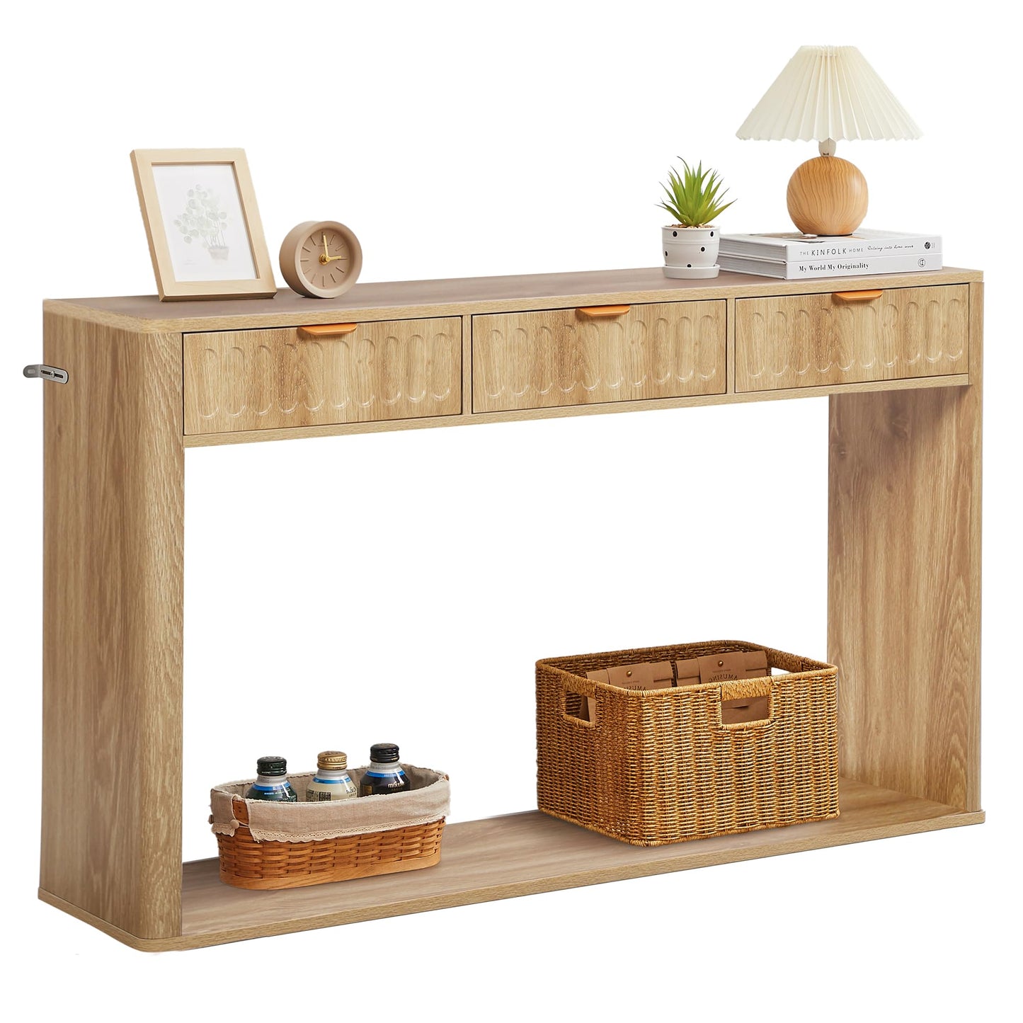 affeivul Entryway Table with Storage, Narrow Console Table with 3 Drawers, Boho 51.18' Couch Table Behind Sofa Skinny Long for Living Room TV, Hallway Entrance Entry Foyer