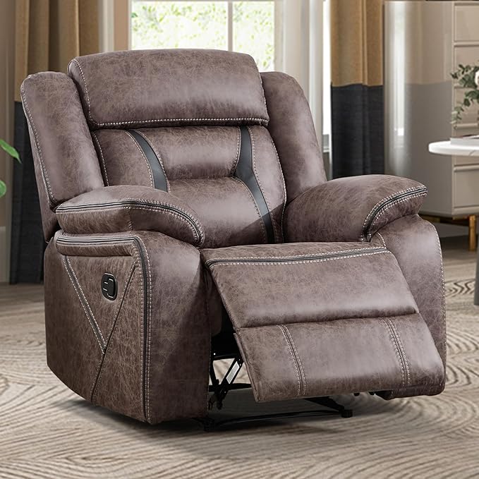 EBELLO Faux Leather Manual Recliner Chair, Modern Design Single Reclining Sofa Chair with Comfortable Armrest and Backrest, Furniture for Living Room, Bedroom, Grey