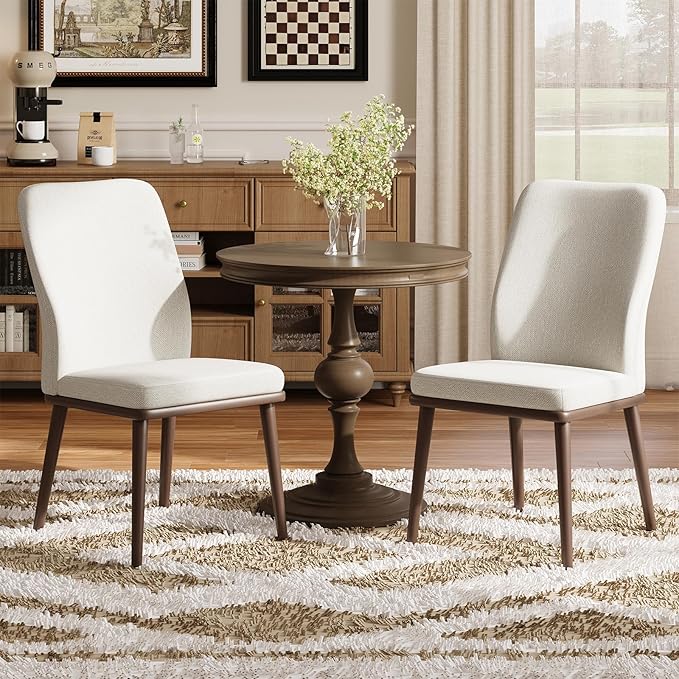 MALOL Modern Dining Chairs Set of 4, Upholstered Kitchen Chairs with High Back, Padded Fabric Dining Room Chair with Solid Wood Legs for Restaurant/Cafe/Home, Beige