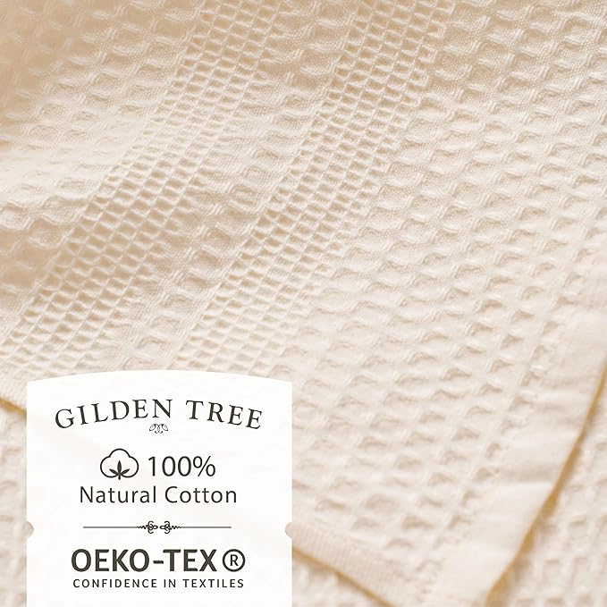 GILDEN TREE Waffle Hand Towels for Bathroom Quick Dry Towel Super Absorbent Thin 100% Cotton Lint Free, Hand Towels for Bathroom Set of 2, Classic Style (Cream)