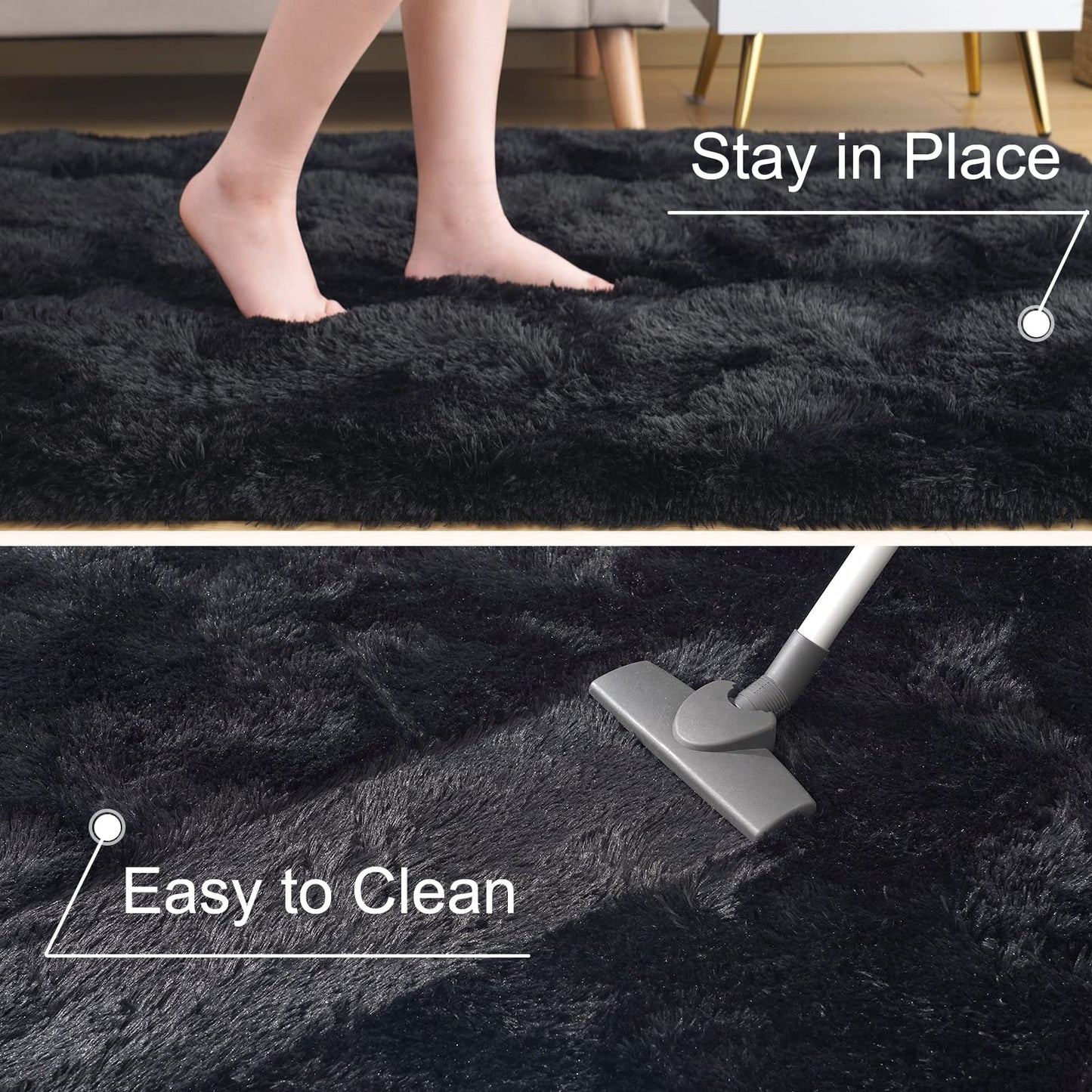 ST. BRIDGE Black Runner Rug for Bedroom 2x6 Feet, Fluffy Shag Area Rugs for Living Room Nursery, Fuzzy Furry Bedside Rug for Girls Kids Baby Room, Modern Indoor Comfy Plush Carpet Decor