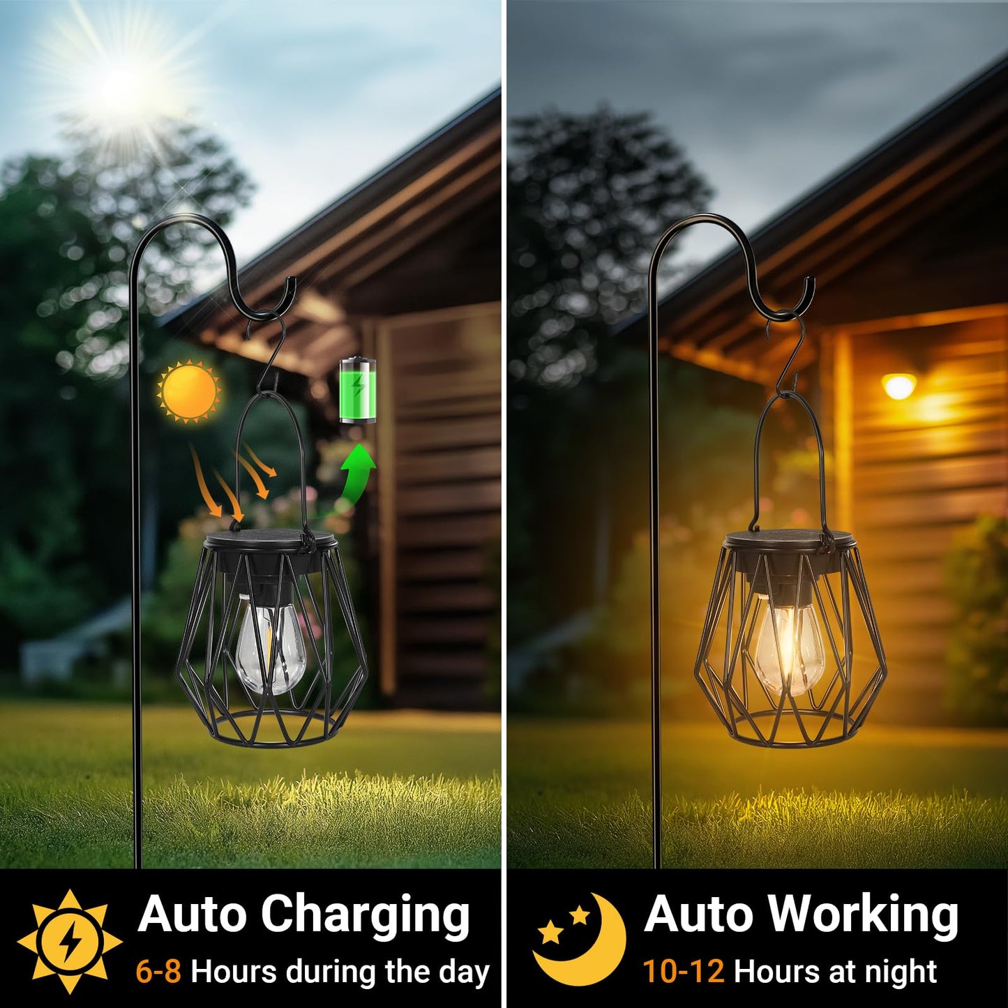 TaoFiaCo Solar Lanterns Outdoor Waterproof, Upgraded Powered Hanging Solar Lights for Outside, Auto On/Off, Brighter Hanging Outdoor Decor Lights for Yard Garden Patio Pathway 2 Pack
