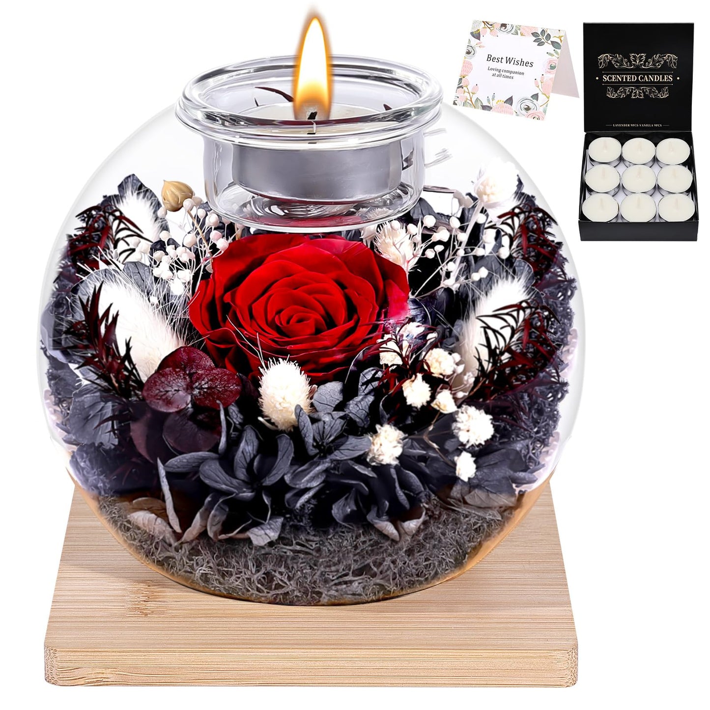 Preserved Roses - Birthday Gifts for Her, Preserved Flower in Glass Dome with Scented, Romantic Gifts for Women, Wife, Girlfriend on Birthday, Wedding Anniversary, Thanksgiving Day, Christmas Day-Red