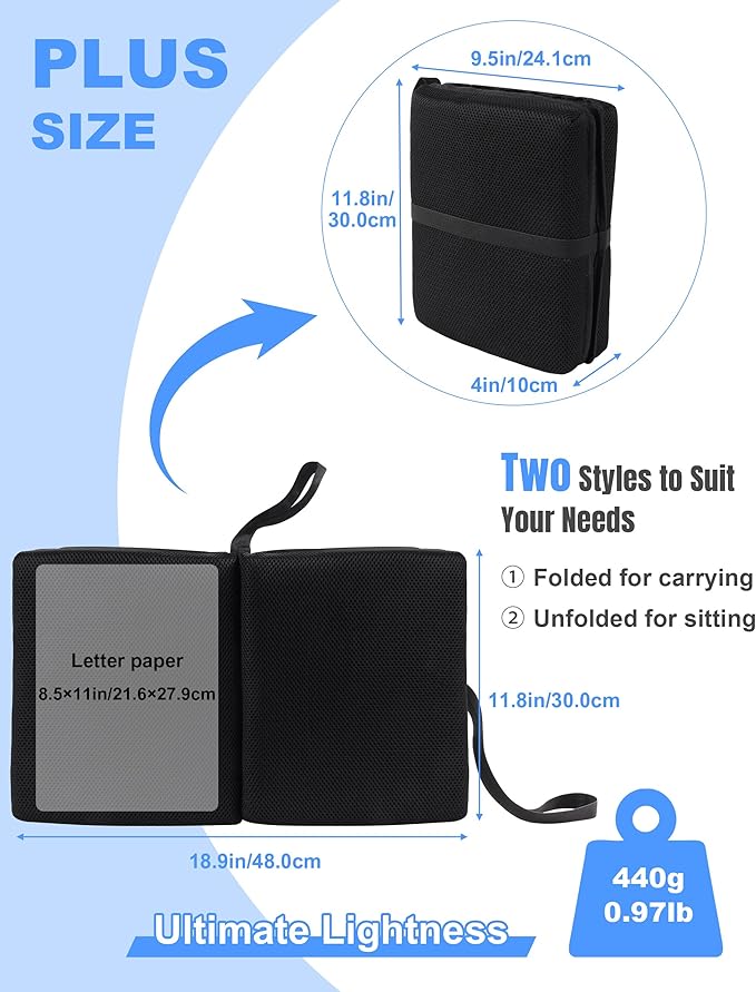 FASTMOMENT Airplane Seat Cushion Portable Travel Cushion for Comfort Foldable Stadium Pad with Breathable Fabric Seat Pad Perfect for Long Flights, Office, Bleacher, Camping
