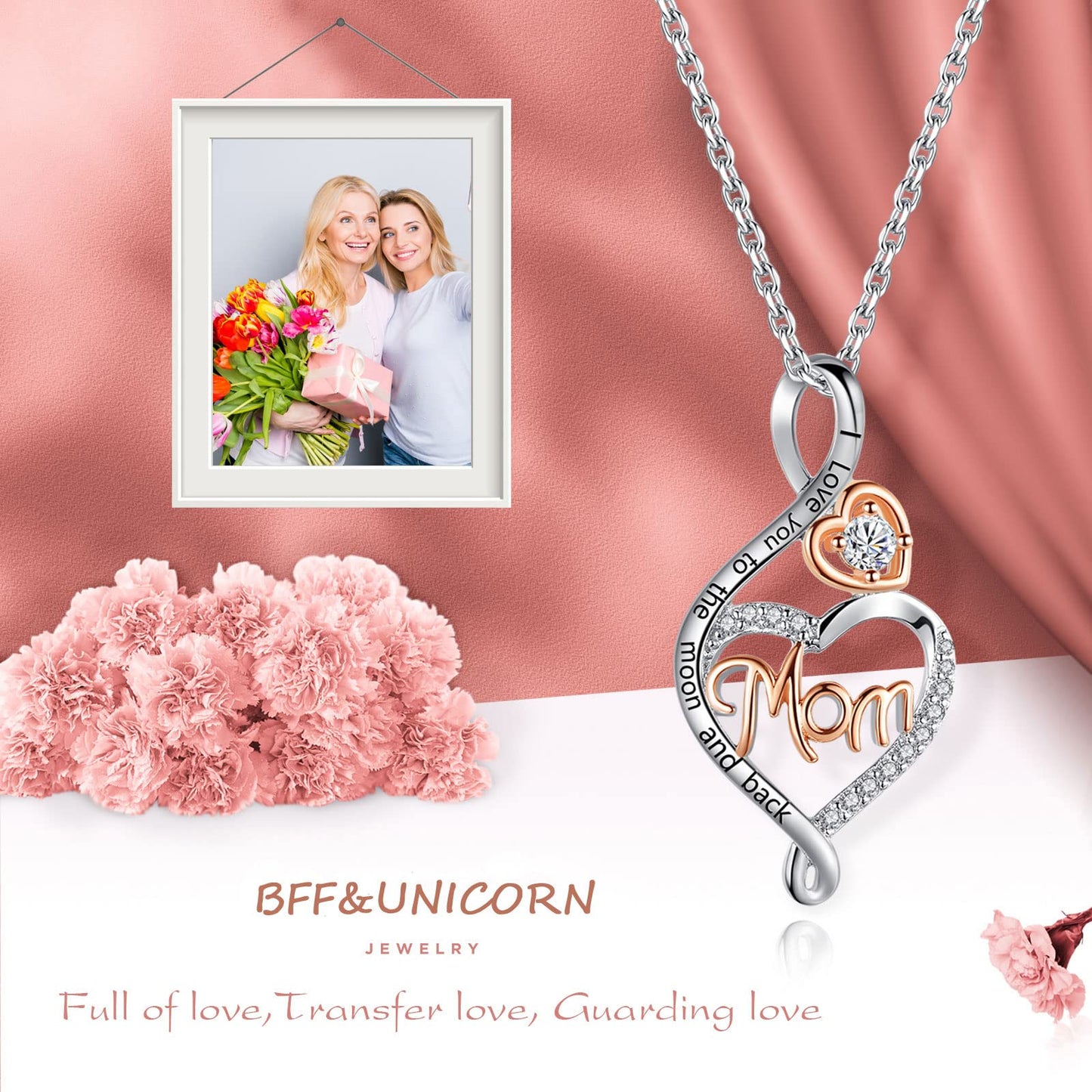 BFF&UNICORN Gifts for Mom, Silver Heart Infinity Necklaces for Women Wife,Birthday Mothers Day Jewelry Gifts for Mom from Daughter Son