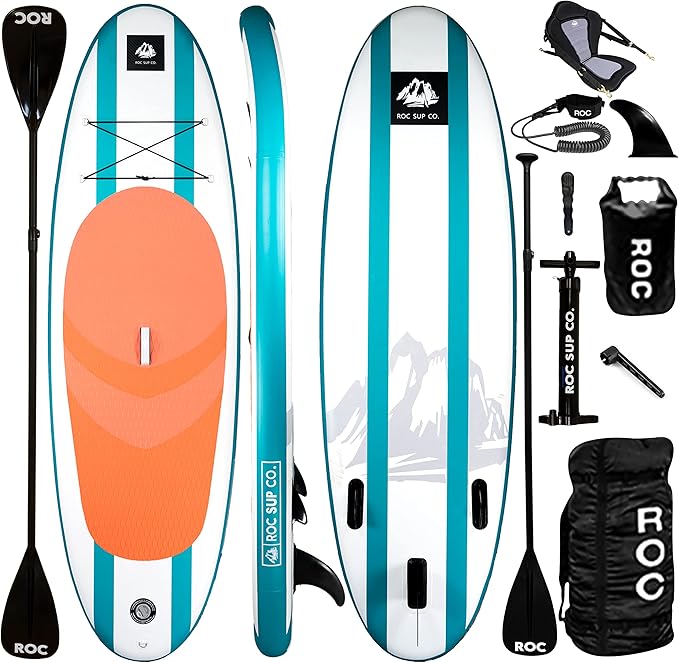 Roc Inflatable Stand Up Paddle Board 10' 6" with Premium SUP Paddle Board Accessories, Wide Stable Design, Non-Slip Comfor...