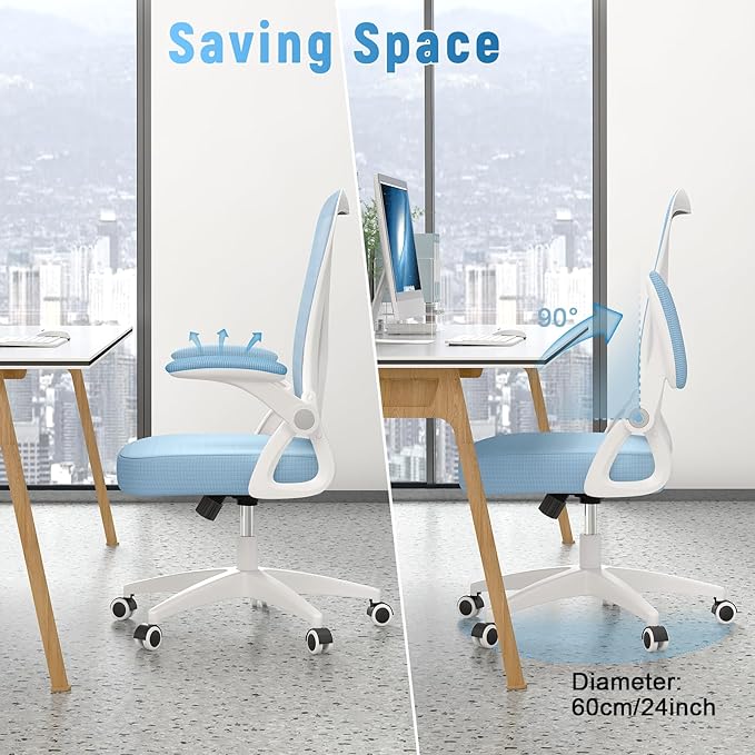 naspaluro Office Chair, Desk Chair with Adjustable Height, Flip-Up Arms and Lumbar Support, Mid-Back Breathable Mesh Home Office Chair, Blue