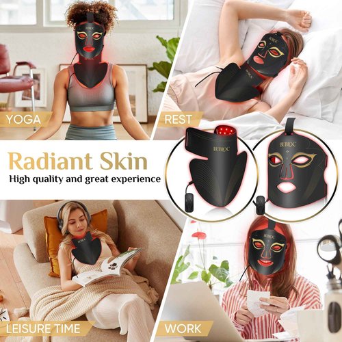 Onisdin Red Light Therapy Mask Set, Five-Level Brightness Adjustment for Face and Neck, 630nm Infrared Light + 850nm Near-Infrared LED Therapy Phototherapy, Portable Mask with Power Storage, Black5