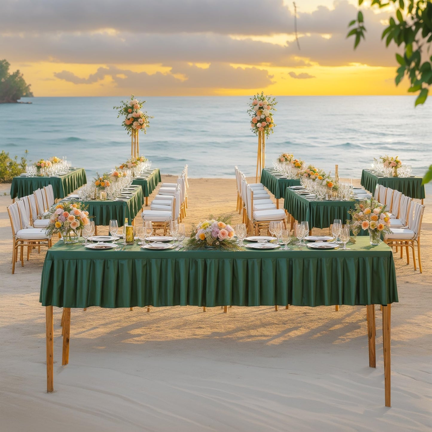 Wish Care Hunter Green Spandex Table Clothes for 8 Foot Rectangle Tables Wrinkle Free Ruffle Tablecloth with Pleated Skirt Stretch Fitted Table Covers for Wedding Birthday Christmas Party Banquet