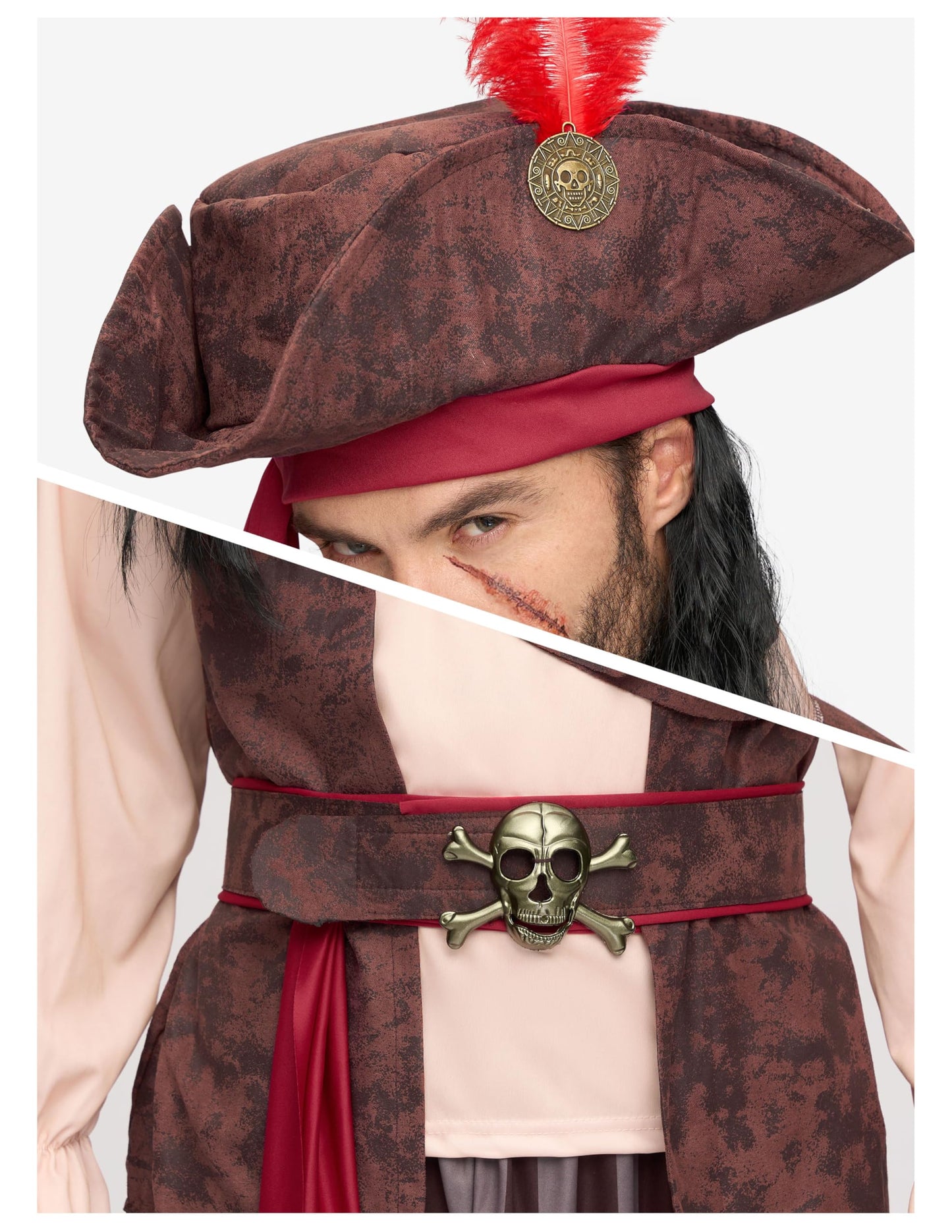 Spooktacular Creations Mens Caribbean Pirate Costume Adult Sea Captain Robber Costume for Halloween Dress Up Party, Cosplay Party-L