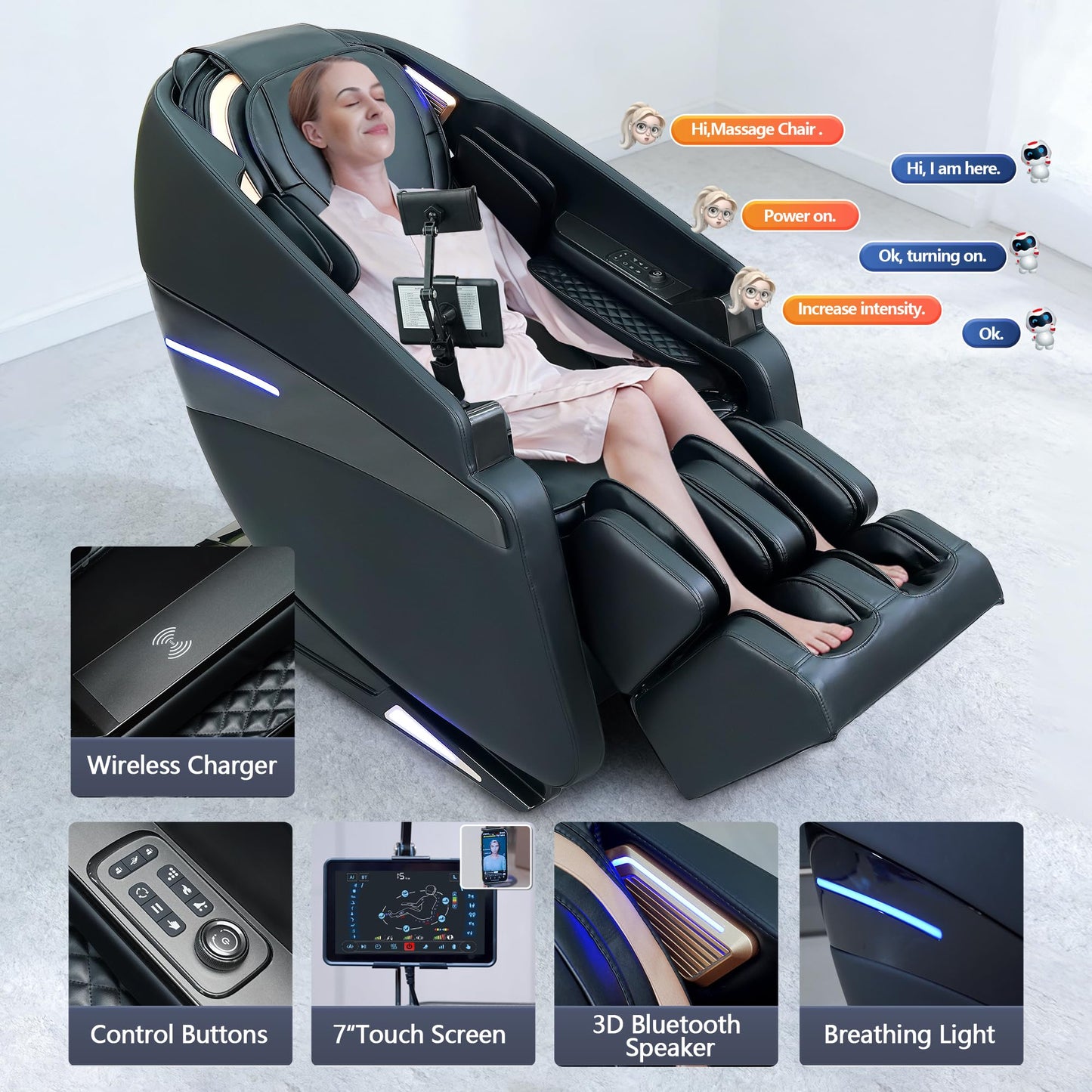 4D Massage Chair Full Body Recliner with Heat – Zero Gravity 57'' SL Track Shiatsu Massage Chair for Home Office with AI Voice, 7" Touch Screen, Wireless Charging,Neck & Shoulder Relief Mom/Dad/Wife