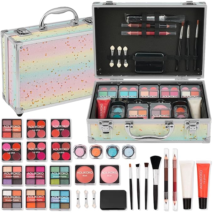 Makeup Kit for Teenager & Women Full Kit, All in One Makeup Set With The Small Cosmetic Train Case, Professional Makeup Kit, Makeup Gift Set for Women Girls (Set A)
