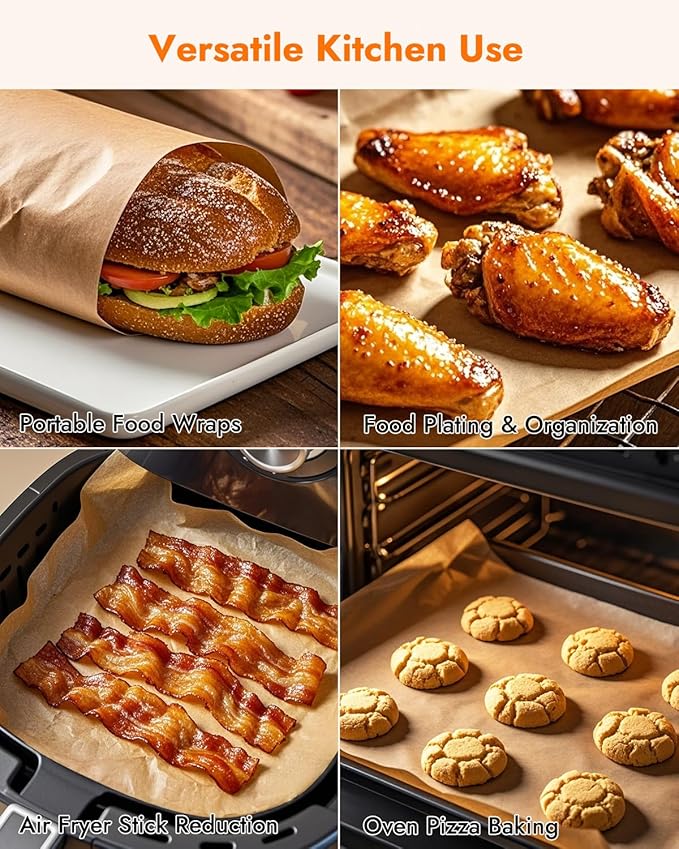 YQL 9x13 Inch 150PCS Unbleached Parchment Paper, Disposable Pre-cut Parchment Paper Sheets, Non Toxic Rectangular Air Fryer Liners for Baking Cookies, Air Fryer, Steaming Bread and More