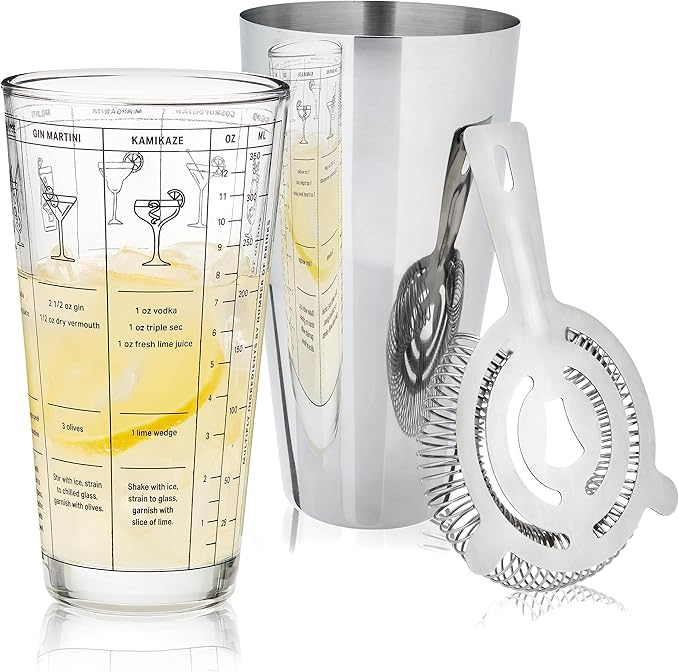 True 3-Piece Barware Set for Mixed Drinks and Cold Brew Cocktails, Includes Cocktail Shaker Tin, Cocktail Mixing Glass wit...