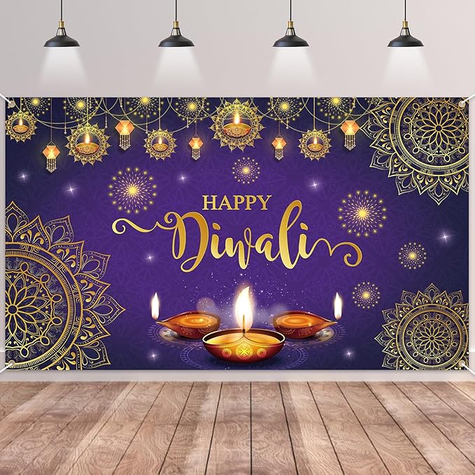 Happy Diwali Backdrop Banner,Deepavali Background Banner Festival of Lights Decor Photo Booth Props Background Diwali Indi...