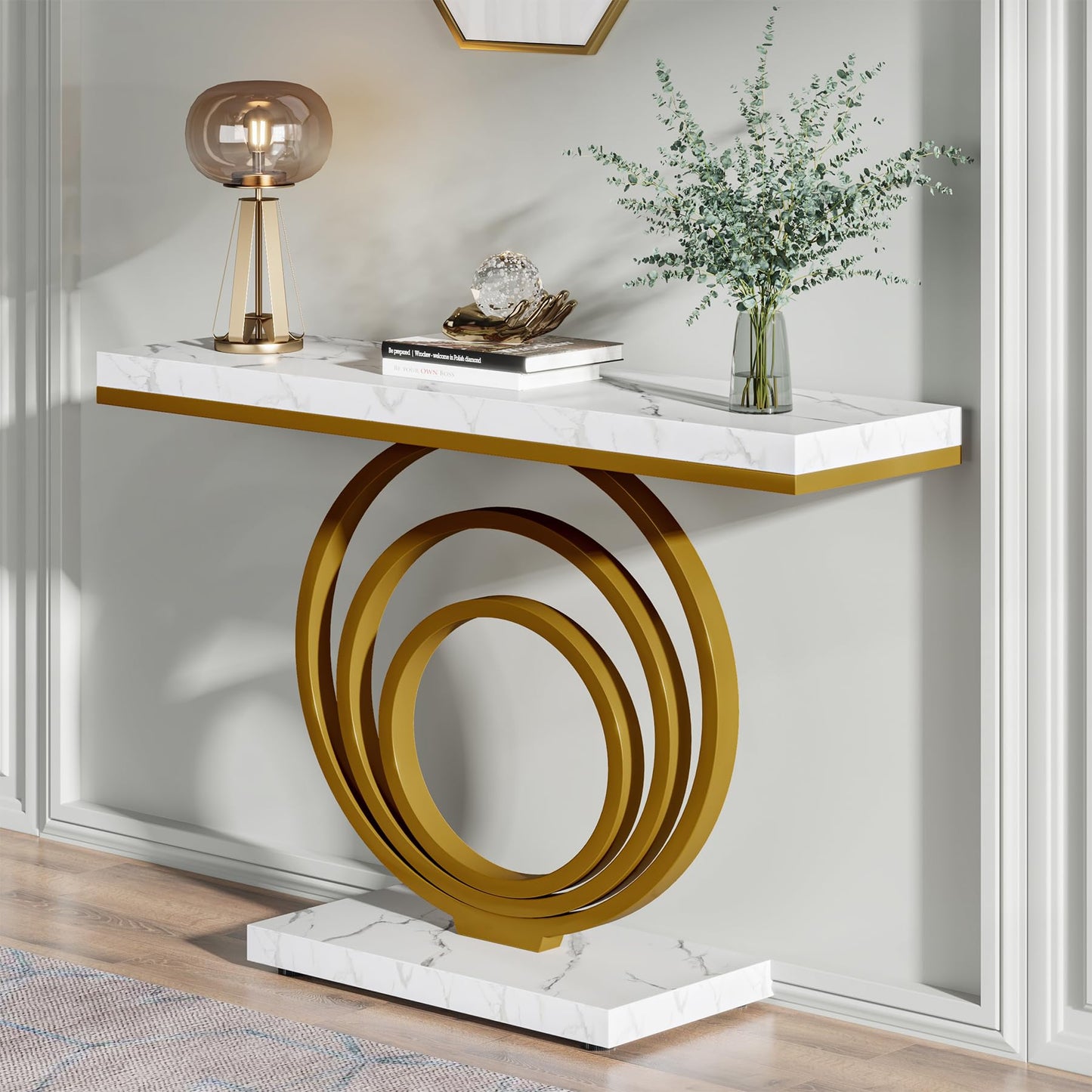 Tribesigns 41-Inch Gold Entryway Table, Modern Console Table Narrow Long, Contemporary Accent Table for Living Room, Hallway, Entrance, Faux Marble Veener Top