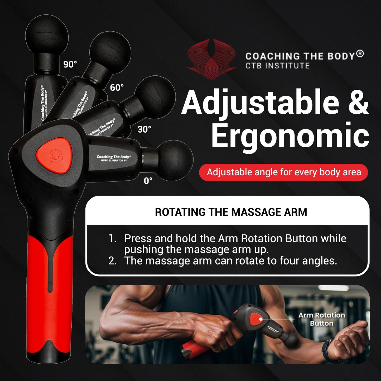 Coaching The Body Muscle Liberator 3 – Quiet, Portable Massage Gun with 4-Position Rotating Head, 16 Selectable Speeds & CTB Silicone Trigger Point Head – Rechargeable, 4-25 Hours Battery Life, 2.5lb