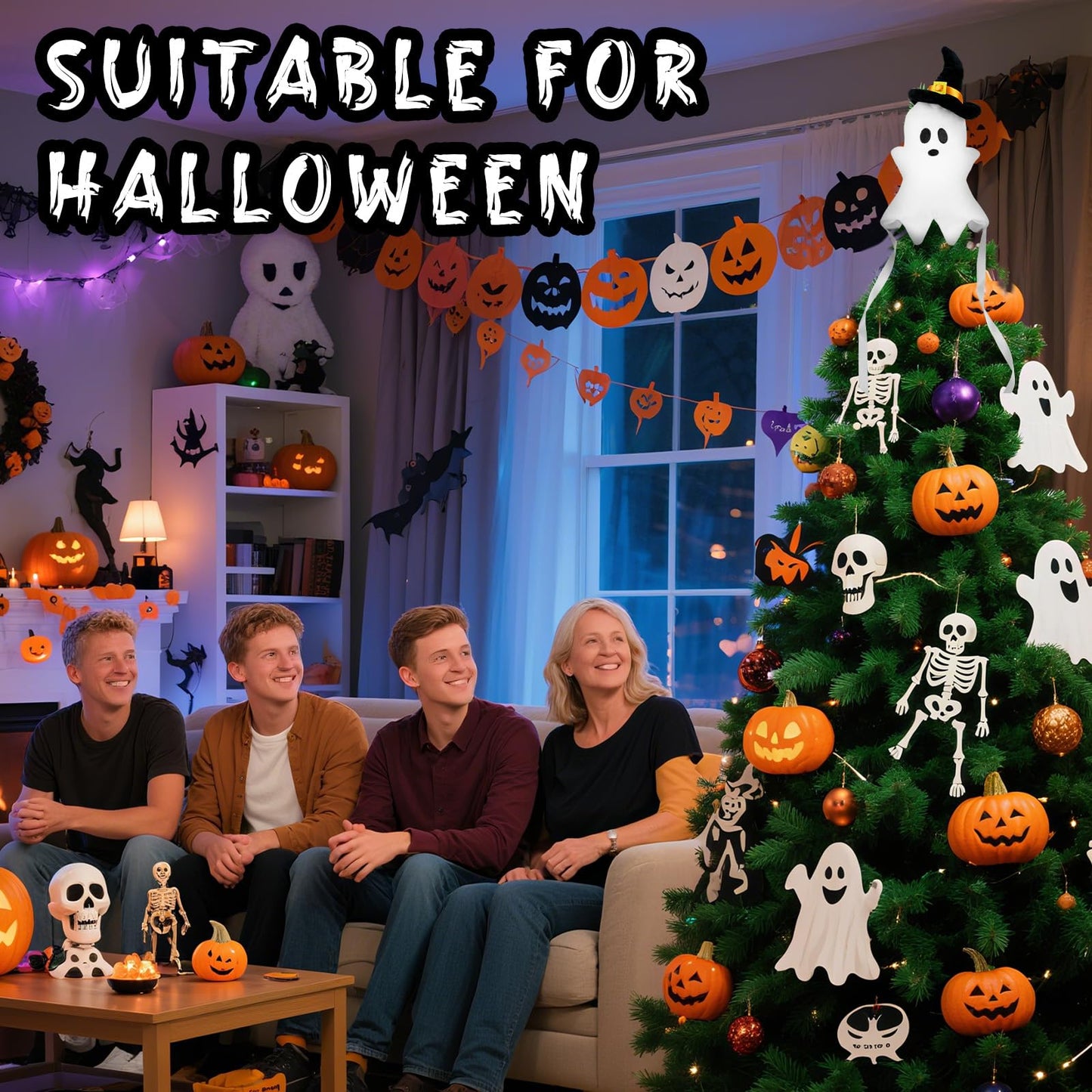 Halloween Christmas Tree Topper,Fall Ghost Elf Tree Topper,Cute with Black Hat Plush Stuffed White Ghost Tree Top Decor for Halloween Party Home Indoor/Outdoor Tree Topper Decoration