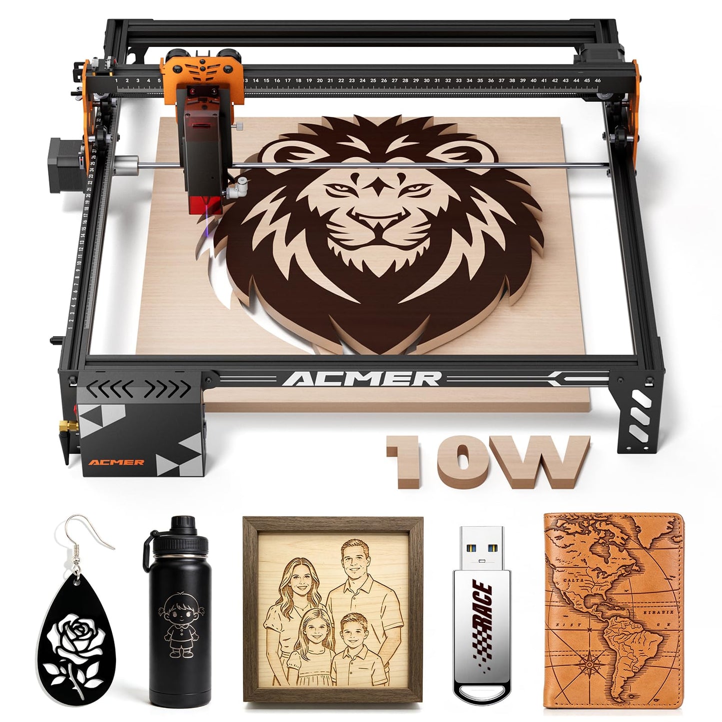 ACMER P1 S Pro 10W (10000mW) Laser Cutter ＆ Engraver Machine,with 380×370mm Large Working Area, WiFi Control, Engraves and Cuts Wood, Acrylic, Leather, Glass, Metal for DIY, Crafts & Small Business