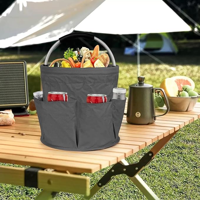 Cleaning Caddy with Handle, 17L Gardening Bucket, Cleaning Supply Caddy, Foldable Tool Storage Basket for Storing Towels (Black)