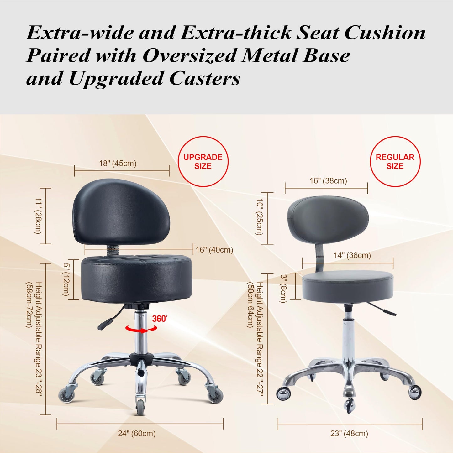 Ergonomic Drafting Stool with Backrest, 400LB Heavy Duty Hydraulic Stool, 19-25 Inch Adjustable Height Rolling Stool Chair with Lumbar Support for Standing Desk, Salon, Tattoo, Kitchen, Home Office