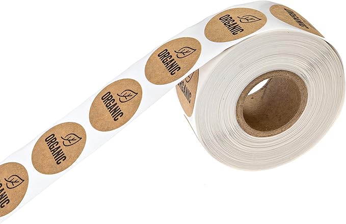 Organic Made Stickers / 1" Inch Round Natural Kraft Organic Stickers/Organic Labels 500 Labels per roll