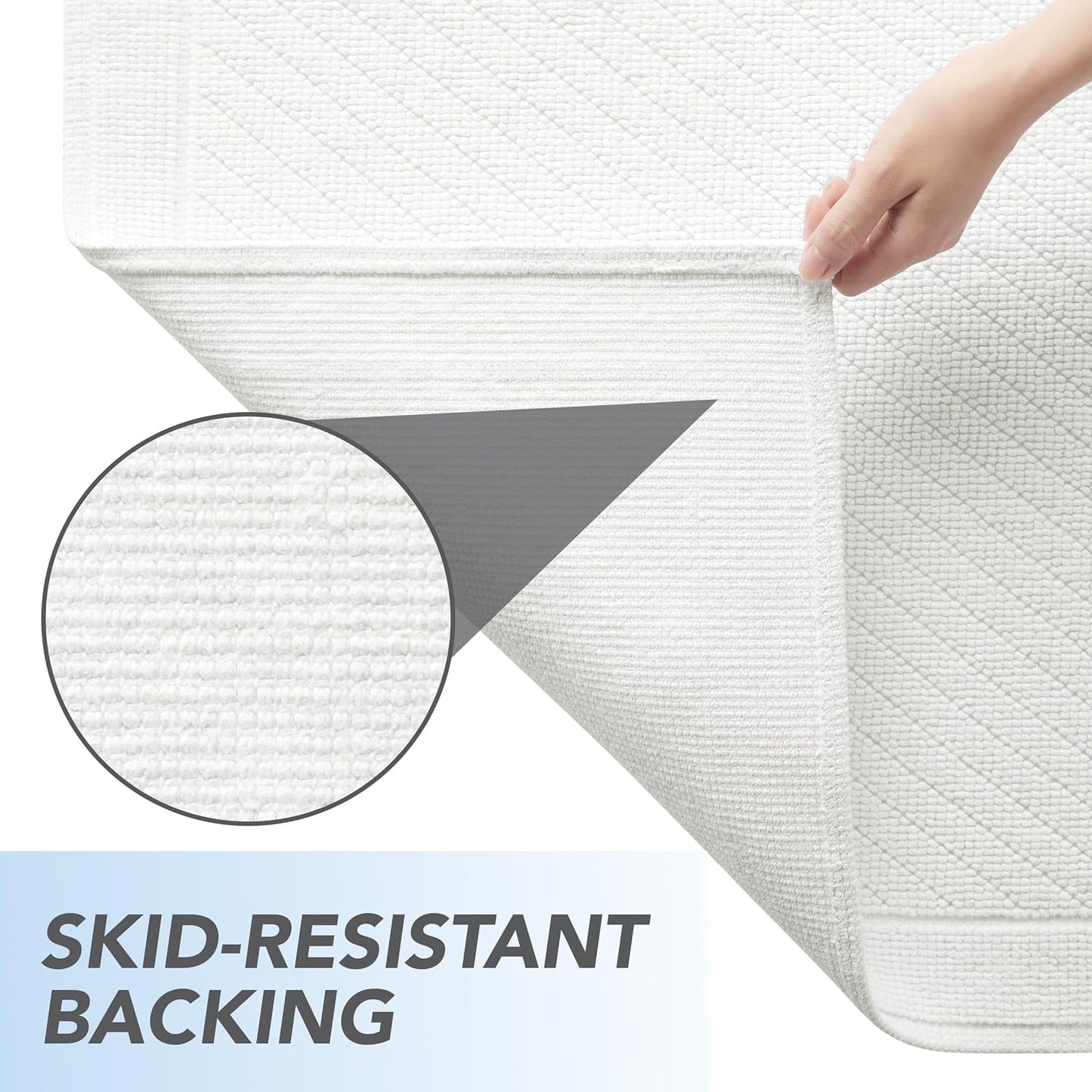 Arkwright 100% Cotton Bathroom Rug - High Absorbent Stylish Textured Woven Design Bath Mat, Slip Resistant Backing for Shower and Bathtub Floor, 20x60 in - White