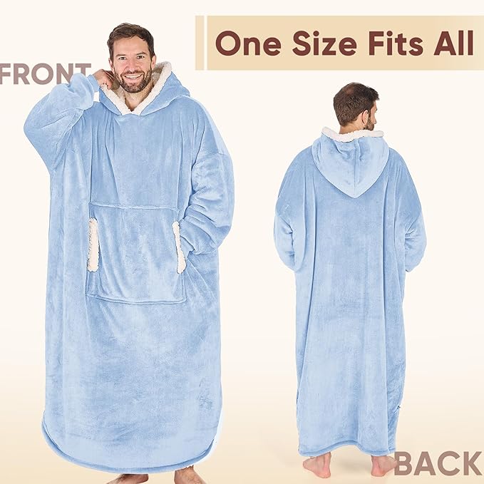 yescool Wearable Blanket Hoodie, Flannel Sherpa Fleece Blanket Sweatshirt for Adults Women Men,One Size Fits All