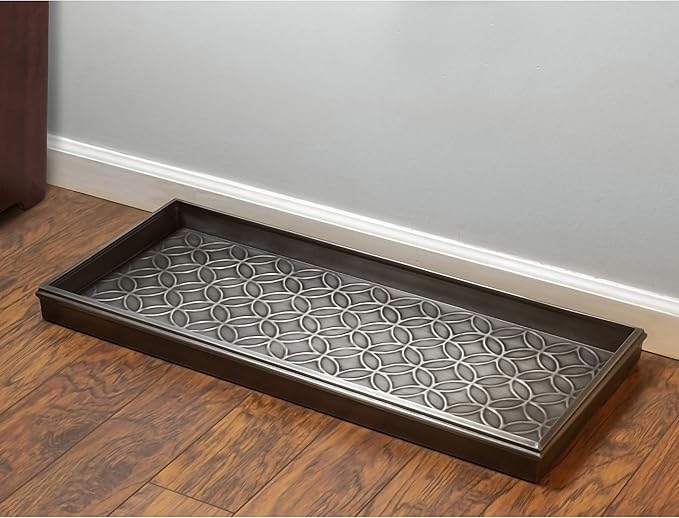 Good Directions Medium Boot Tray, Double Circles Multi-Purpose All Weather Decorative Tray, Shoes, Plants, Pet Bowls, 30x13x2 Inch, Dark Zinc Gray Steel