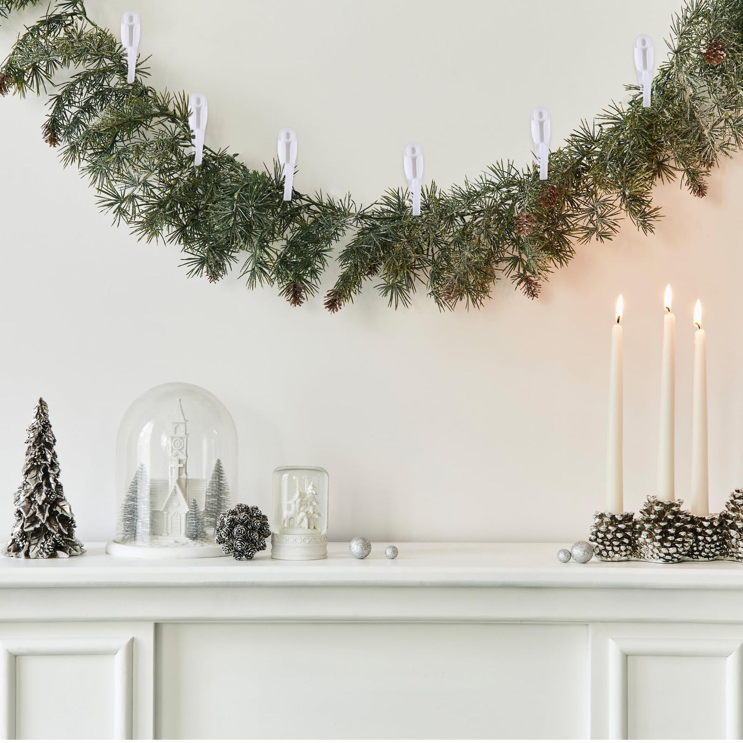 Relaxweex 24 Pcs Christmas Garland Hanger for Mantle Garland Hooks Christmas Wreath Ties Stocking Holder Reusable Silicone Adhesive Straps for Wreath Fireplace Mantle Stairways (White)