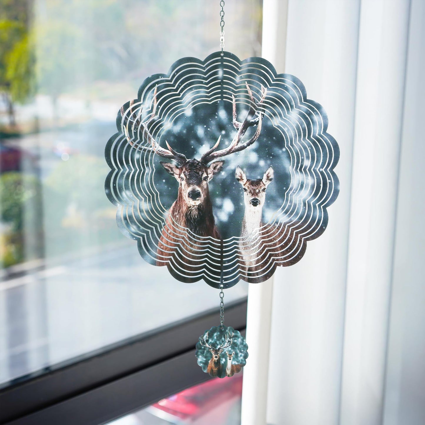 J-Fly 3D Deer Wind Spinner Outdoor 12 Inch, Wind Chimes for Outside,Memorial Wind Chimes,Garden,Lawn Ornaments,Sun Catchers Indoor Window,Pinwheels for Yard and Garden,Wind Spinner for Mother Gift.
