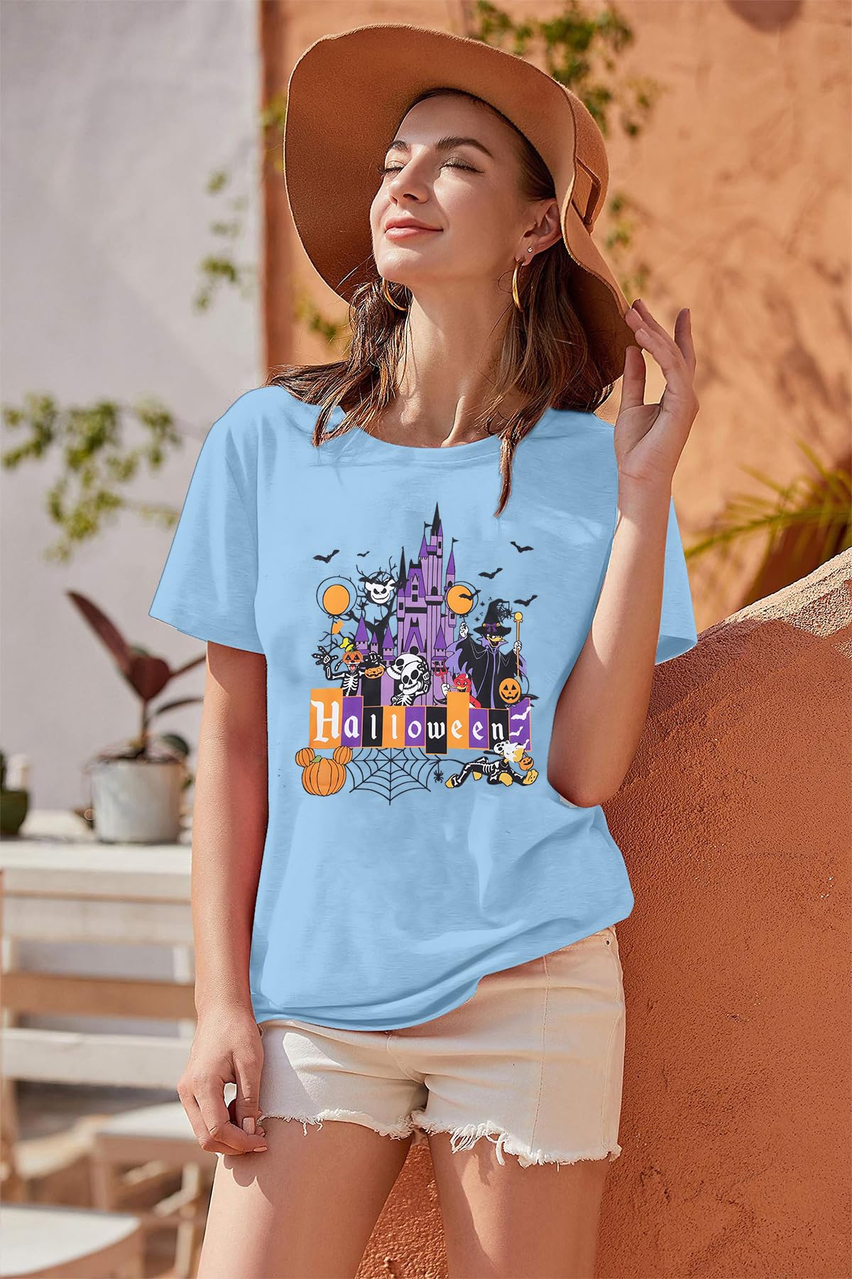 Halloween Ghost Shirts: Magic Kingdom Shirt Women Funny Magic Castle T Shirt Spooky Season Halloween Short Sleeve Tees Blue